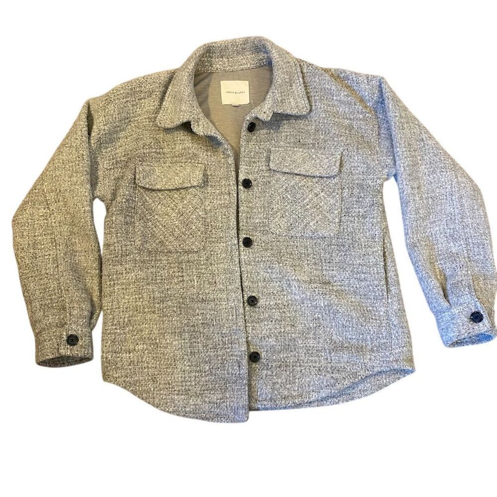 Thread & Supply Women's Gray Lined Shacket Medium Button Casual Workwear